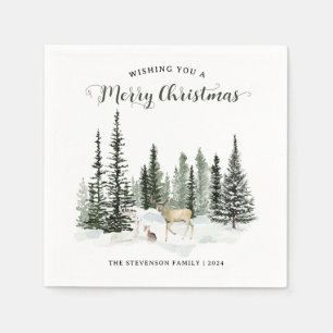 Watercolor Woodland Merry Christmas Napkin