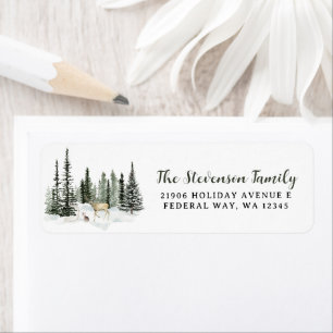 Watercolor Woodland Merry Christmas Return Address