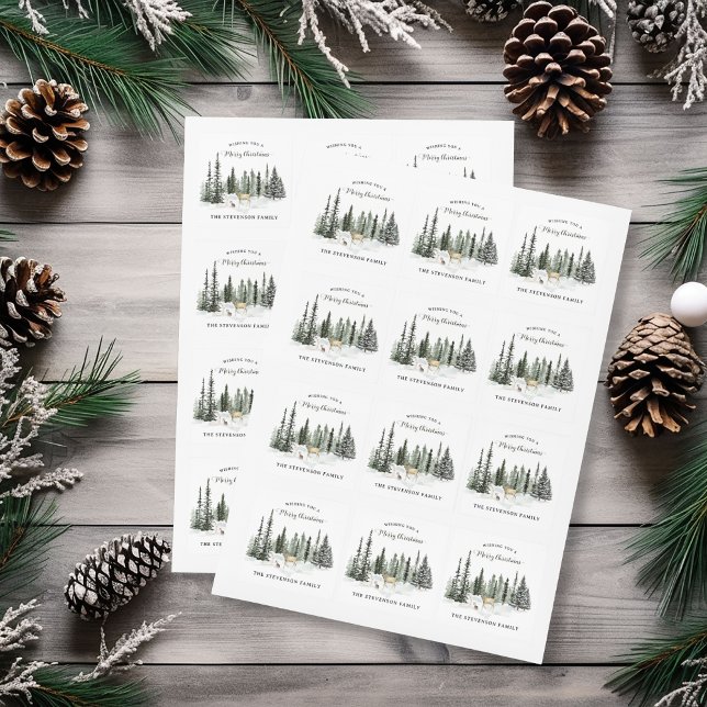 Watercolor Woodland Merry Christmas Square Sticker (Watercolor Woodland Merry Christmas Square Sticker)