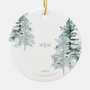 Watercolor Woodland Monogram 1st Year Retired Ceramic Tree Decoration
