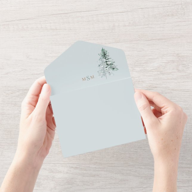 Watercolor Woodland Monogram Wedding All In One Invitation (Opening)