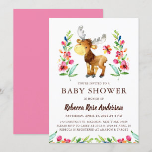 Watercolor Woodland Moose Baby Shower Invitation