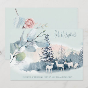 Watercolor Woodland Mountain Snow Goats Invitation
