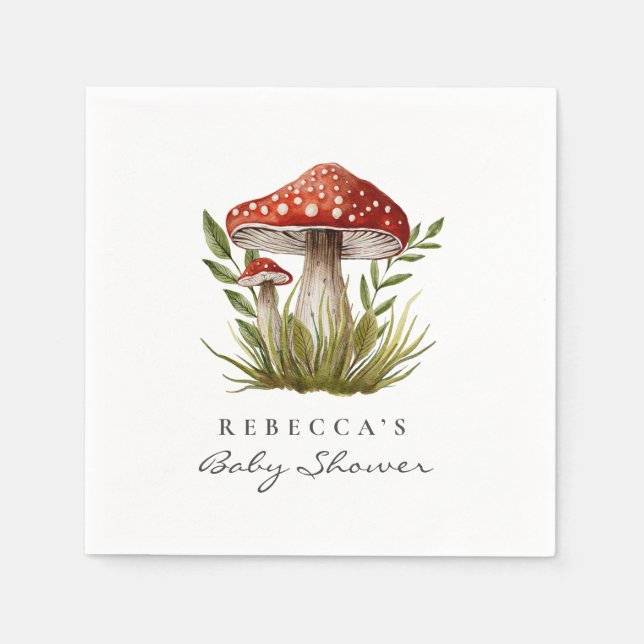 Watercolor Woodland mushroom Baby Shower  Napkin (Front)