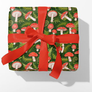 Watercolor Woodland Mushrooms Ferns and Moss Wrapping Paper