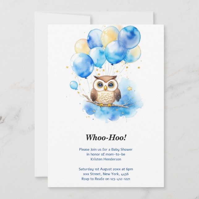 Watercolor Woodland Owl Baby Shower Invitation (Front)