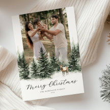 Watercolor Woodland Photo Christmas Card