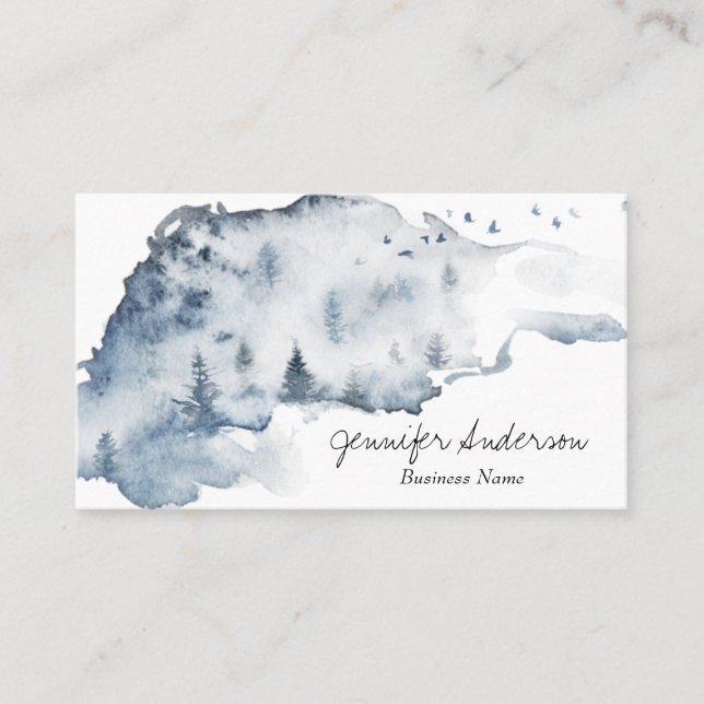 Watercolor Woodland Pine Forest Business Card (Front)