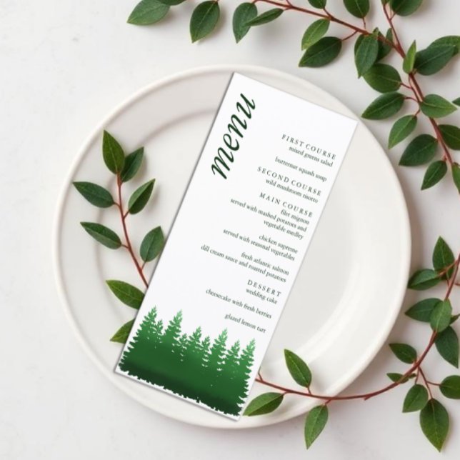 Watercolor Woodland Pines Wedding Menu (Creator Uploaded)