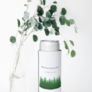 Watercolor Woodland Pines Wedding Seltzer Can Cooler