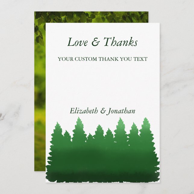 Watercolor Woodland Pines Wedding Thank You Card (Front/Back)