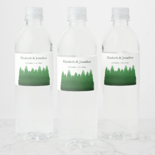 Watercolor Woodland Pines Wedding Water Bottle Label