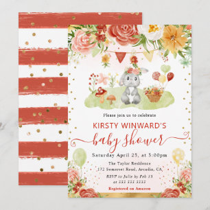 Watercolor Woodland Rabbit Baby Shower Invitation