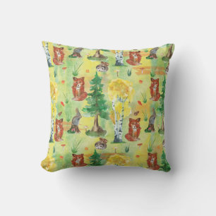 Watercolor Woodland Rabbit ,Hedgehog,fox Cushion