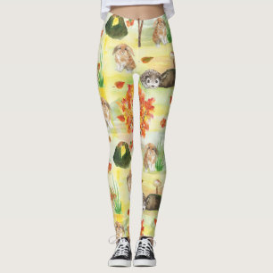 Watercolor Woodland Rabbit ,Hedgehog Leggings