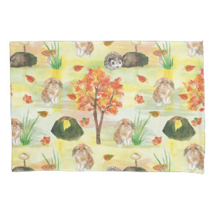 Watercolor Woodland Rabbit ,Hedgehog Pillowcase