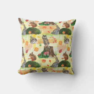 Watercolor Woodland Rabbit,owl, squirrel, hedgehog Cushion