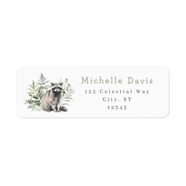 Watercolor Woodland Racoon Address Label (Front)
