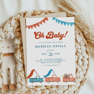 Watercolor Woodland Red Blue Baby Shower Invitation