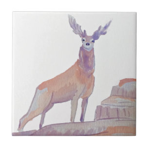Watercolor Woodland Red Deer Tile