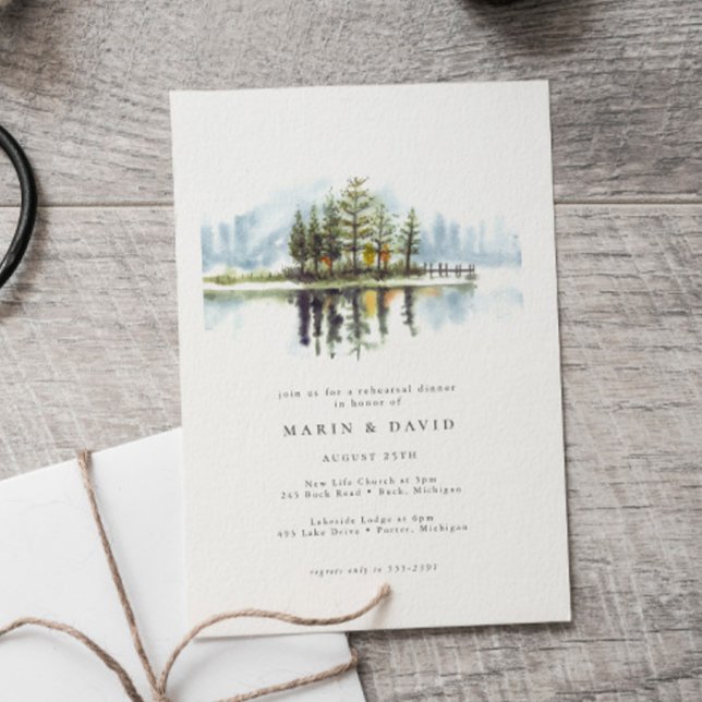 Watercolor Woodland Rustic Lake Rehearsal Dinner Invitation (Creator Uploaded)