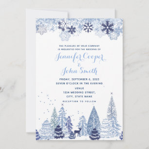 Watercolor Woodland Snowflakes Winter Wedding Invitation