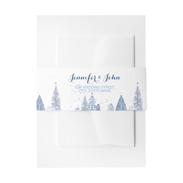 Watercolor Woodland Snowflakes Winter Wedding Invitation Belly Band (Front Example)
