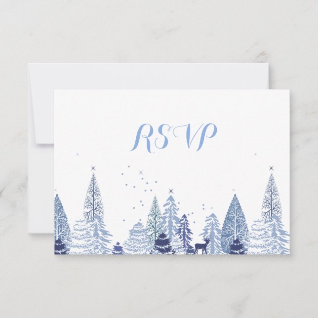 Watercolor Woodland Snowflakes Winter Wedding RSVP (Front)
