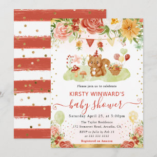Watercolor Woodland Squirrel Baby Shower Invitation