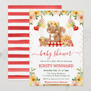 Watercolor Woodland Squirrel Picnic Baby Shower Invitation