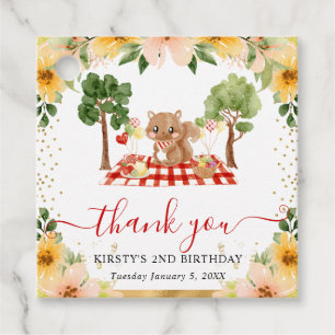 Watercolor Woodland Squirrel Picnic Birthday Favour Tags