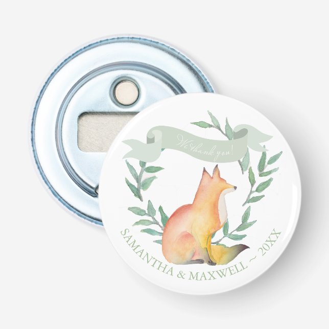 Watercolor Woodland Wedding Favour Bottle Opener (Front)