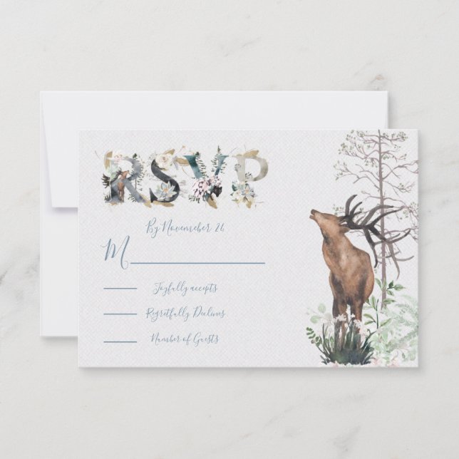 Watercolor Woodland Wedding response cards RSVP (Front)