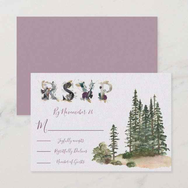 Watercolor Woodland Wedding response cards RSVP (Front/Back)