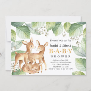 Watercolor Woodland Wild Deer Baby Shower Invitation