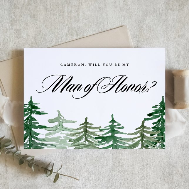 Watercolor Woodland Will You Be My Man of Honour ( Customizable Woodland "Will You Be My Man of Honor?" Card featuring enchanting watercolor forest.)
