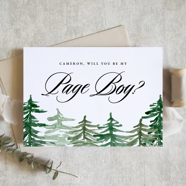 Watercolor Woodland Will You Be My Page Boy ( Customizable Woodland "Will You Be My Page Boy?" Card featuring enchanting watercolor forest.)
