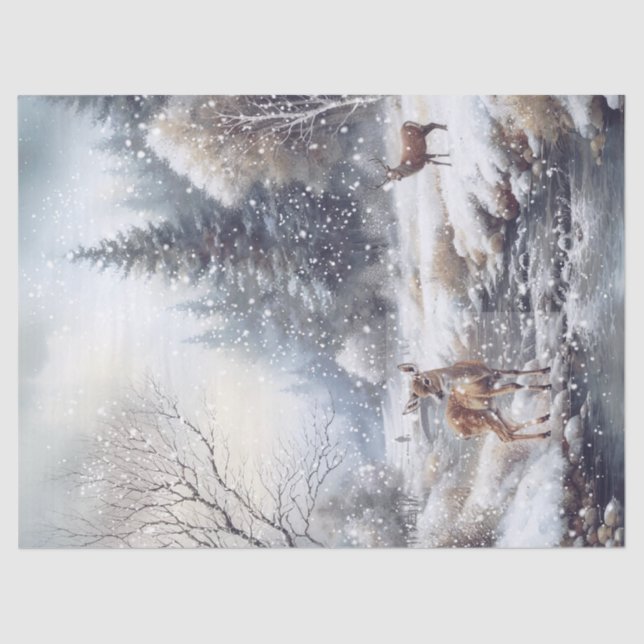 Watercolor Woodland Winter Deer Tissue Paper (Front)