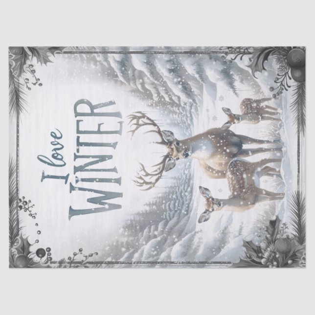 Watercolor Woodland Winter Deer Tissue Paper (Front)