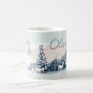 Watercolor Woodland Winter Goats Coffee Mug