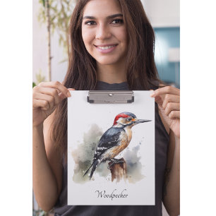 Watercolor Woodland Woodpecker, custom Clipboard
