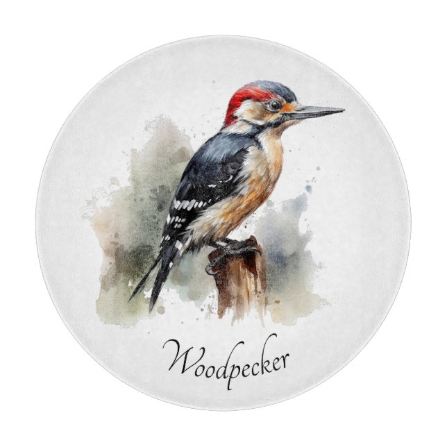 Watercolor Woodland Woodpecker, custom Cutting Board (Front)