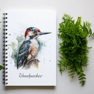 Watercolor Woodland Woodpecker, custom Notebook