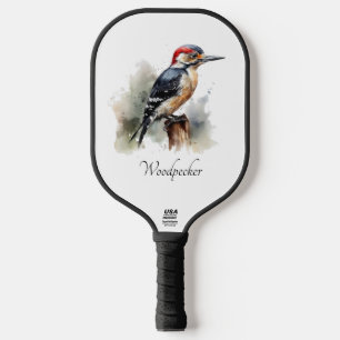 Watercolor Woodland Woodpecker, custom Pickleball Paddle