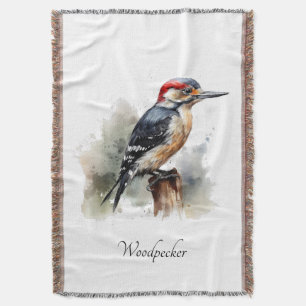 Watercolor Woodland Woodpecker, custom Throw Blanket