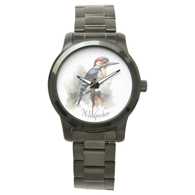 Watercolor Woodland Woodpecker, custom Watch (Front)