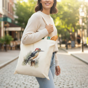 Watercolor Woodland Woodpecker Tote Bag