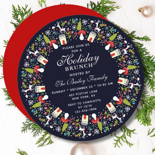 Watercolor Woodland Wreath Christmas Brunch Invitation