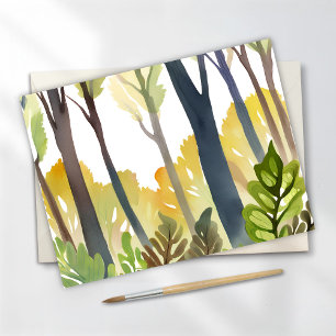 Watercolor Woods Green Nature Forest Painting Postcard