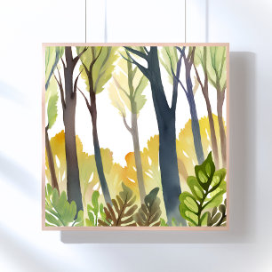 Watercolor Woods   Green Nature Forest Painting Poster